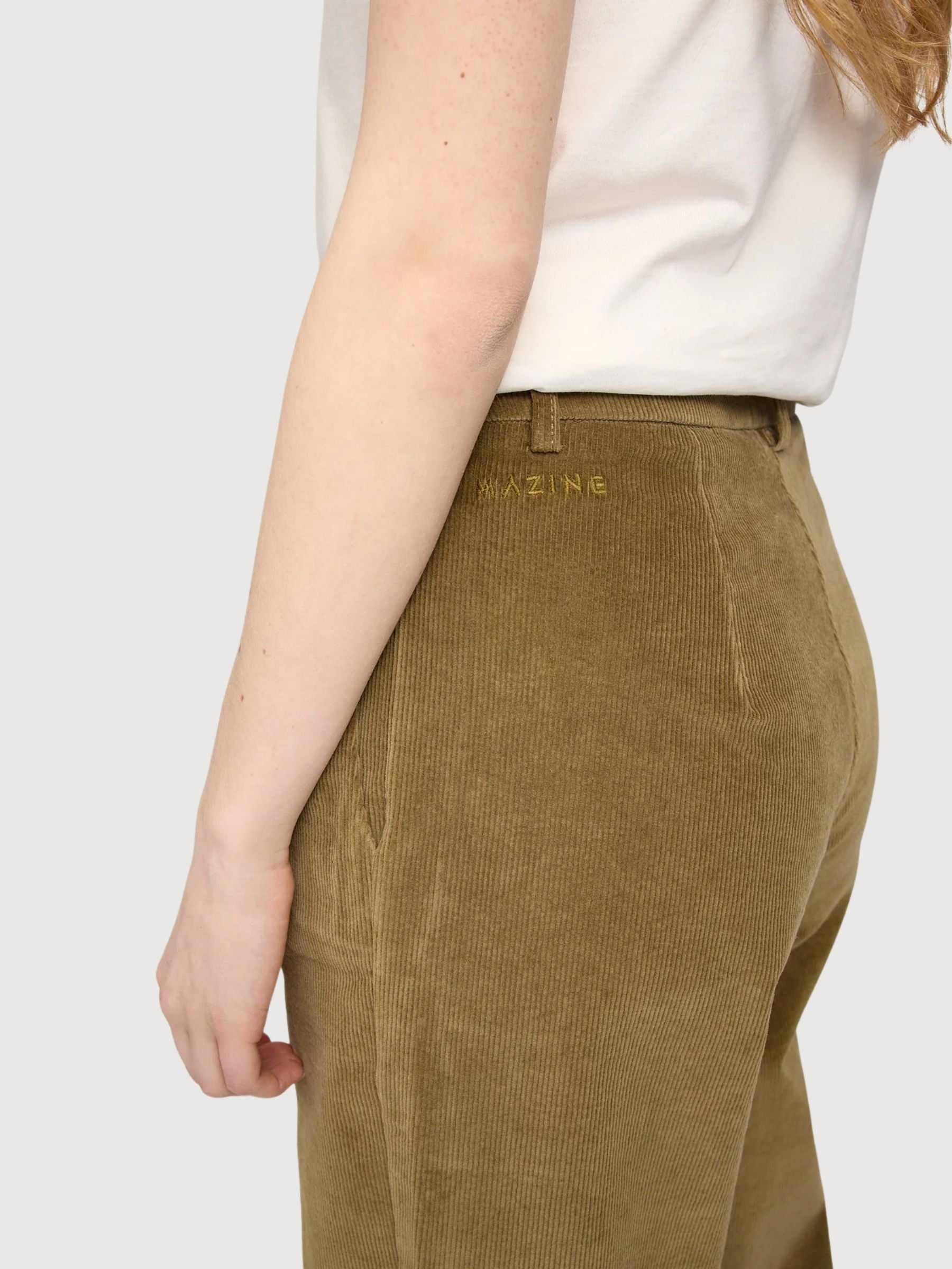 Trouser Pleated Corduroy LightGreen Woman | Mazine