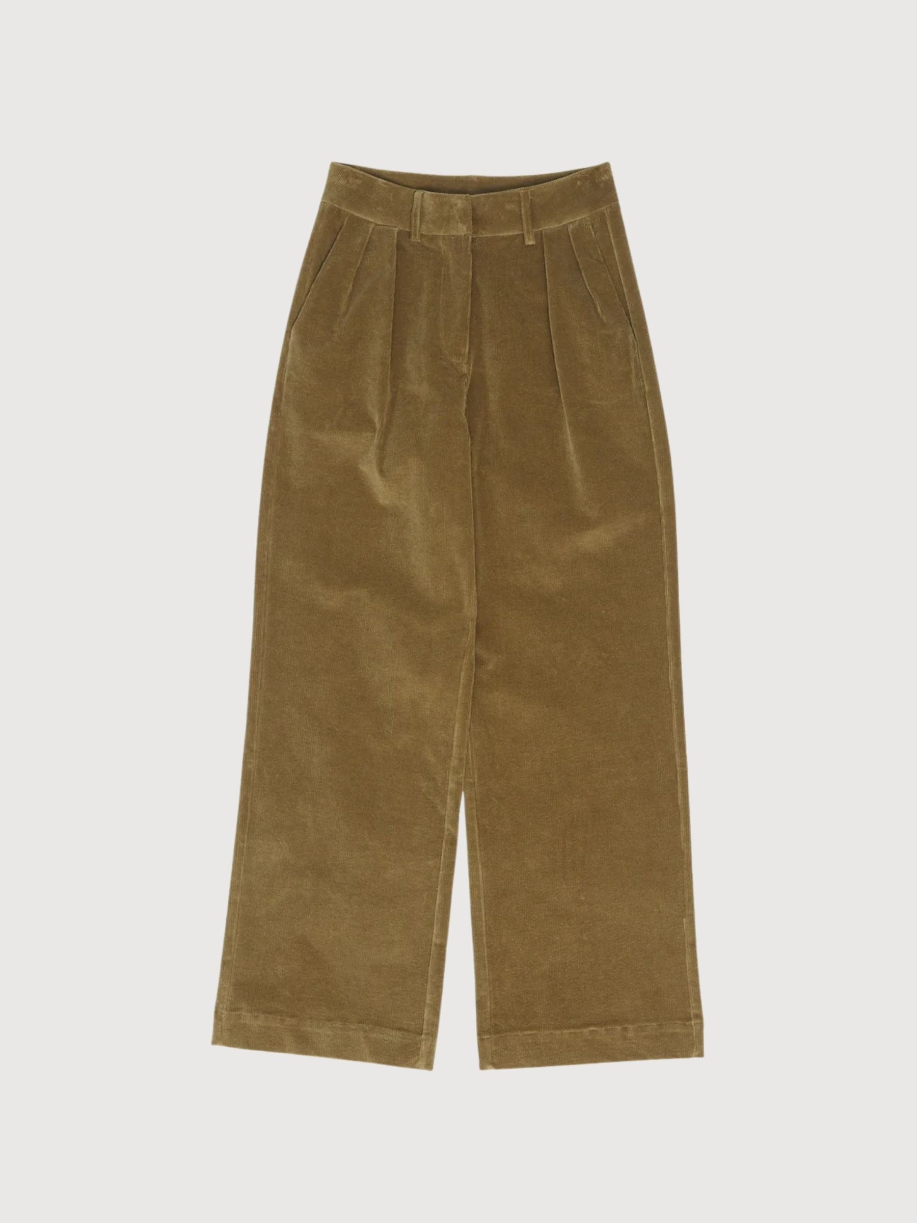 Trouser Pleated Corduroy LightGreen Woman | Mazine