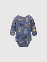Long-sleeved bodysuit GOTS Indigo blue AOP Forest animals | People Wear Organic
