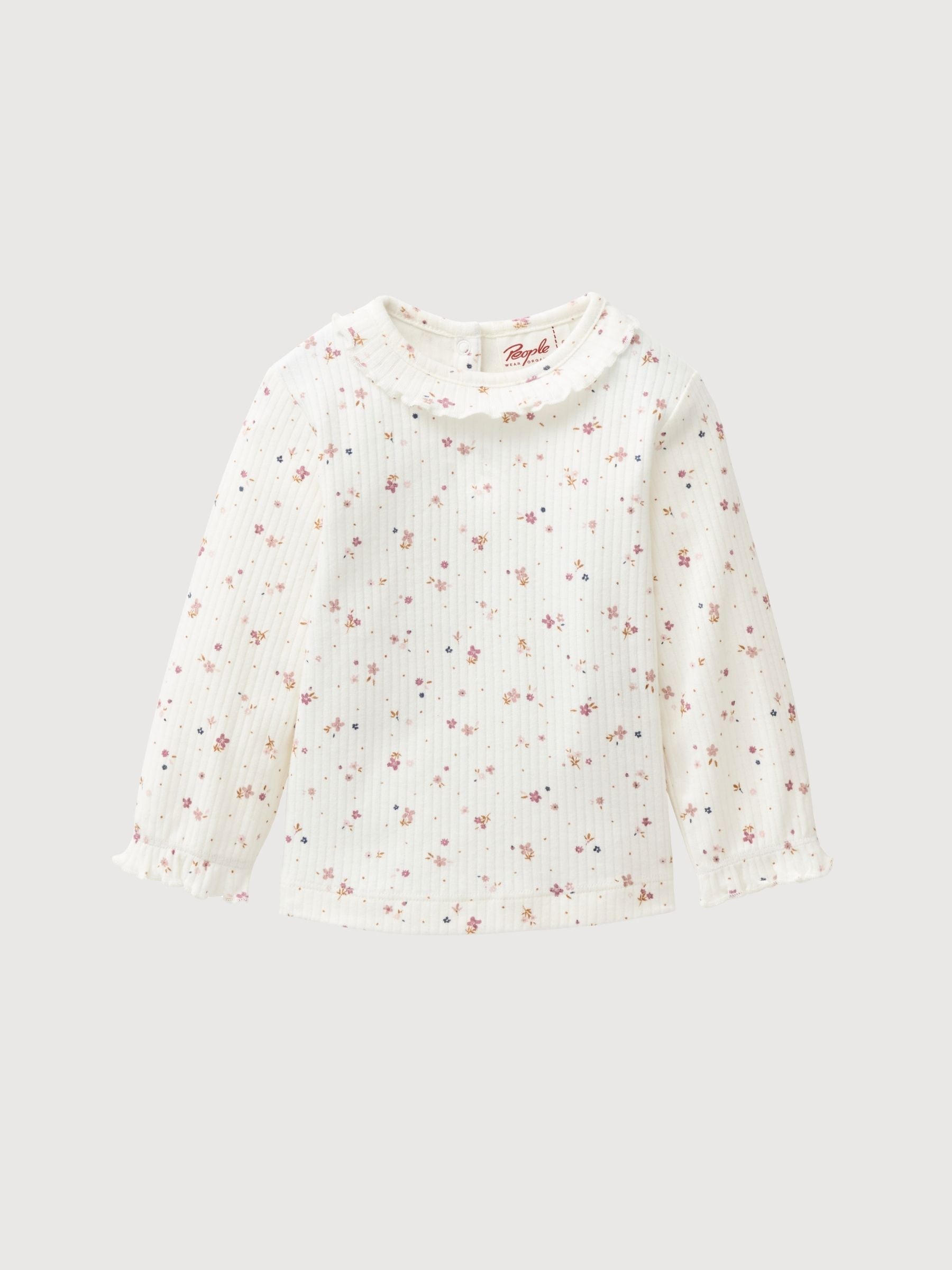 Langarm-Shirt Rüschenkragen GOTS weiss Bluemchen |  People Wear Organic 