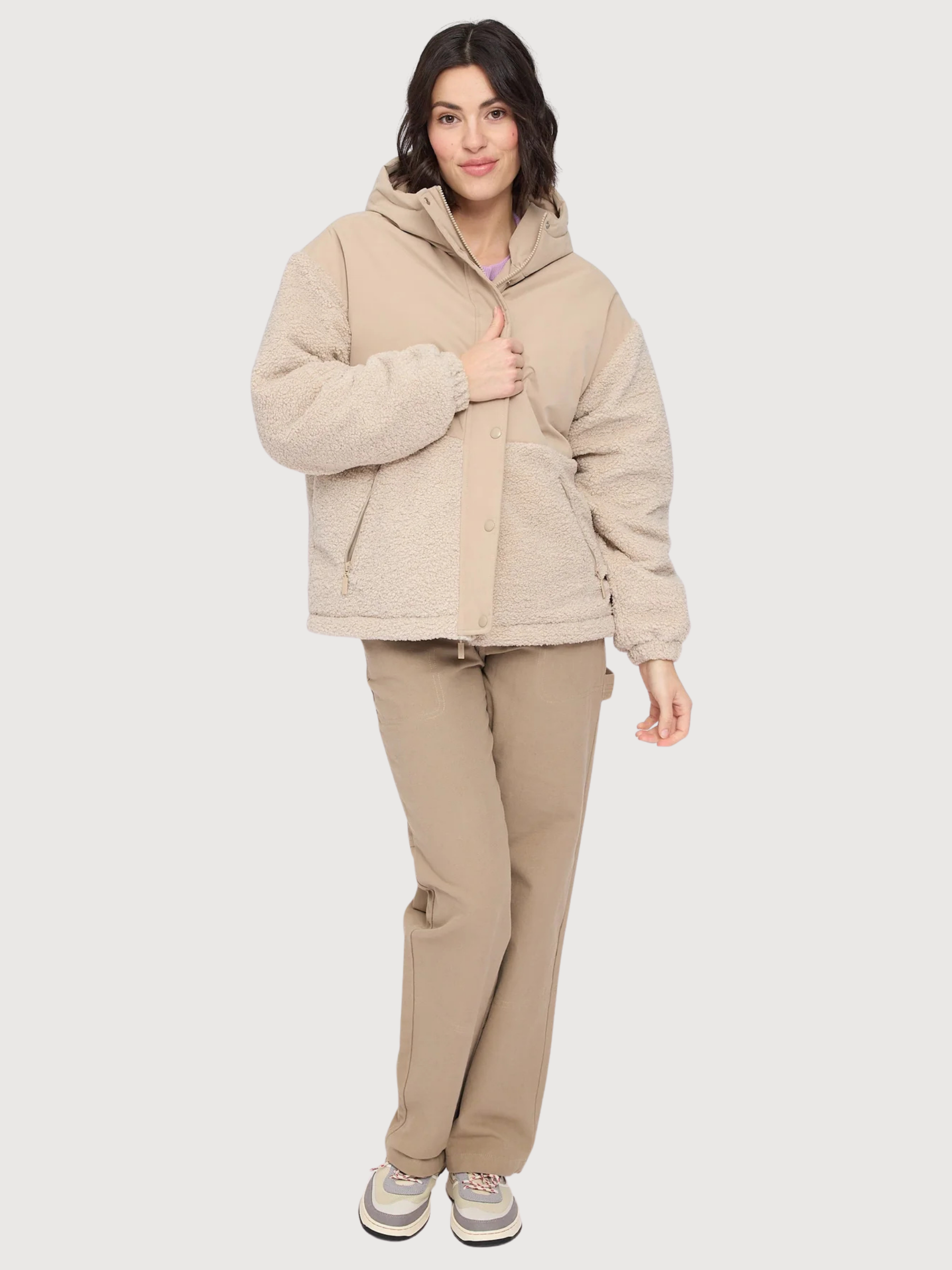 Giacca Tessuto Blocco Beige Donna | Mazine