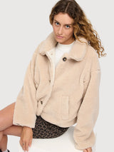Jacket Faux-Fur Button Beige Woman | Mazine