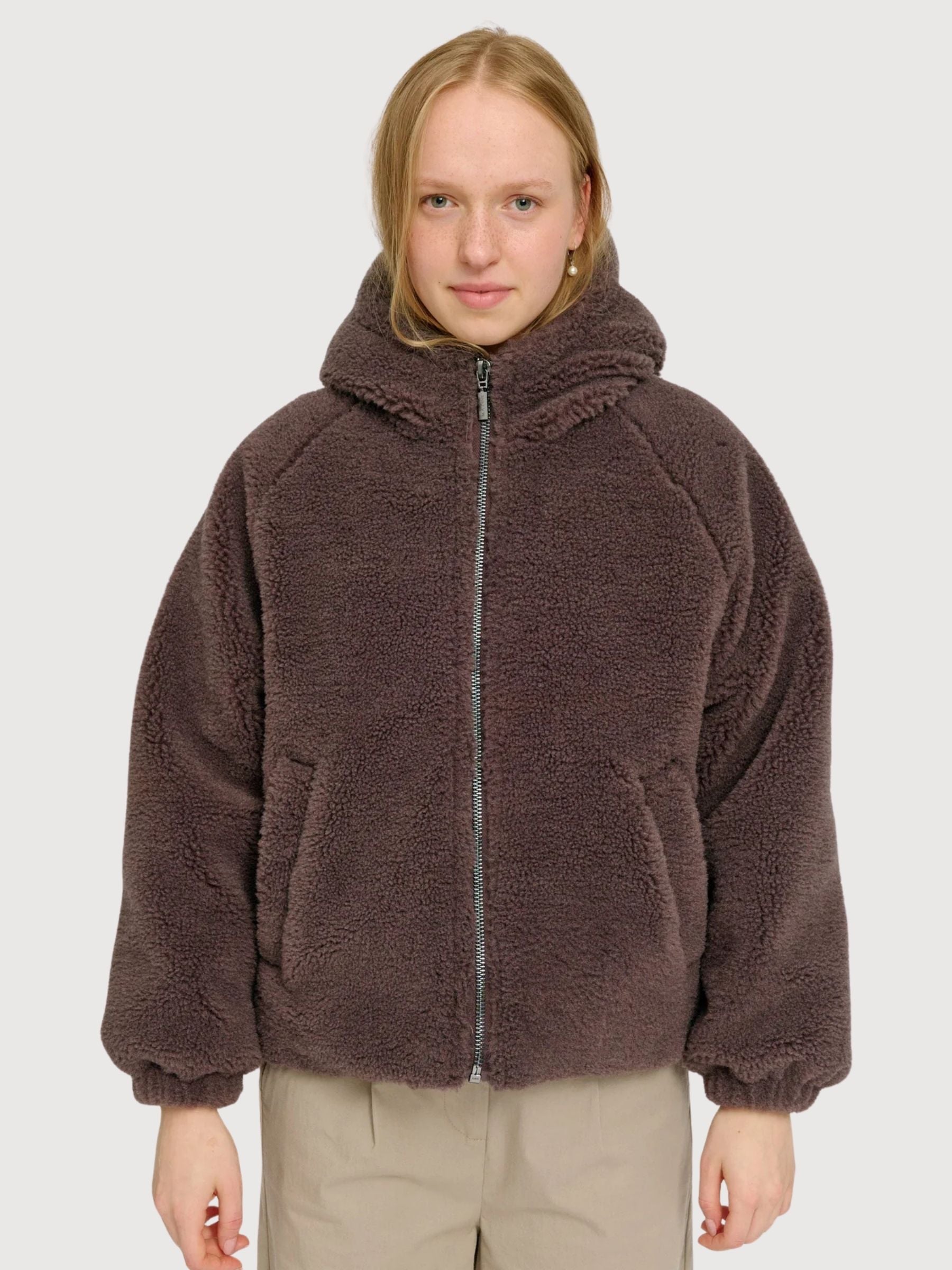 Giacca Fax Pelliccia Cappuccio Viola Scuro Donna | Mazine