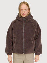 Jacket Fax Fur Hooded Dark Purple Woman | Mazine