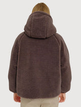 Jacket Fax Fur Hooded Dark Purple Woman | Mazine