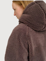 Jacket Fax Fur Hooded Dark Purple Woman | Mazine