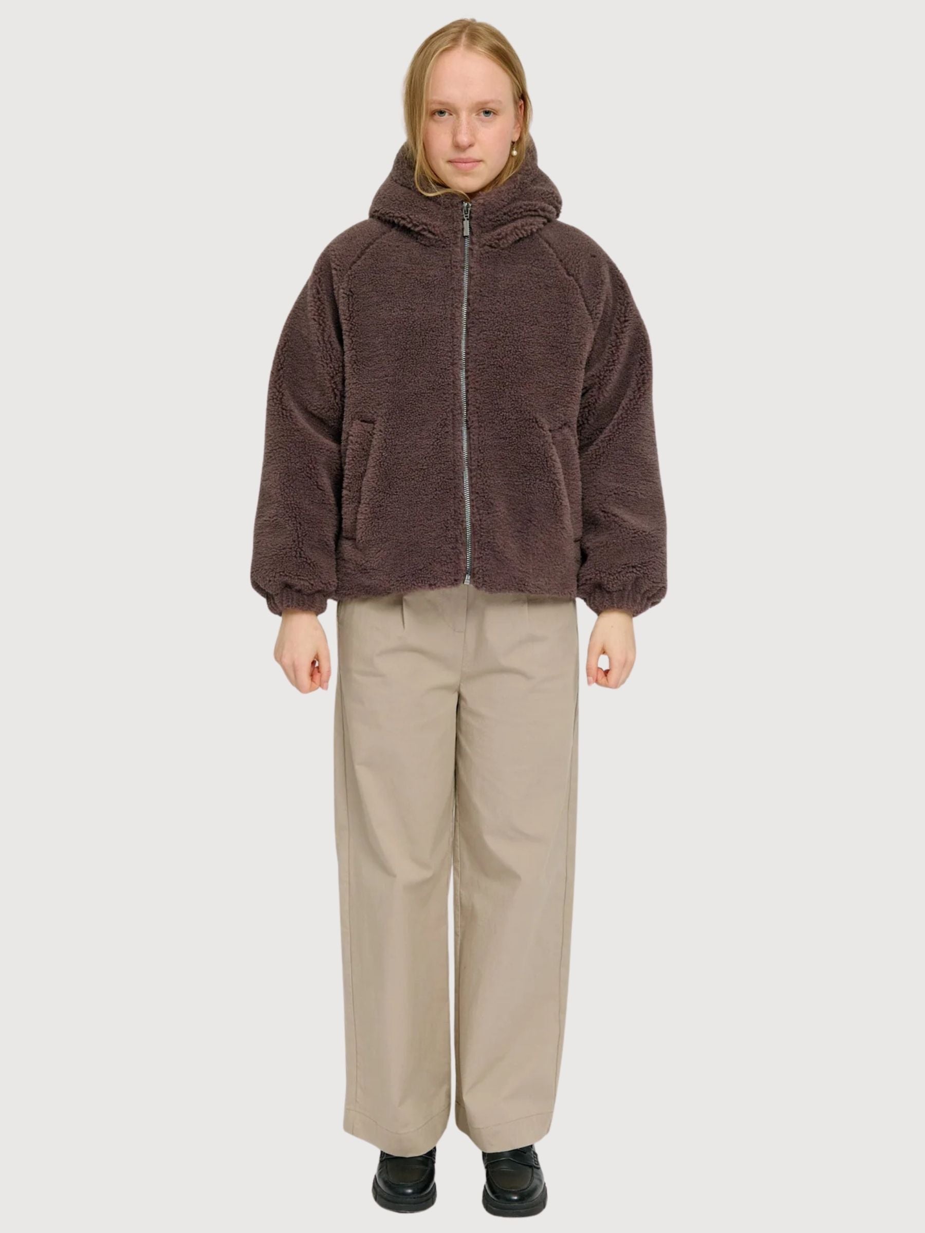 Giacca Fax Pelliccia Cappuccio Viola Scuro Donna | Mazine