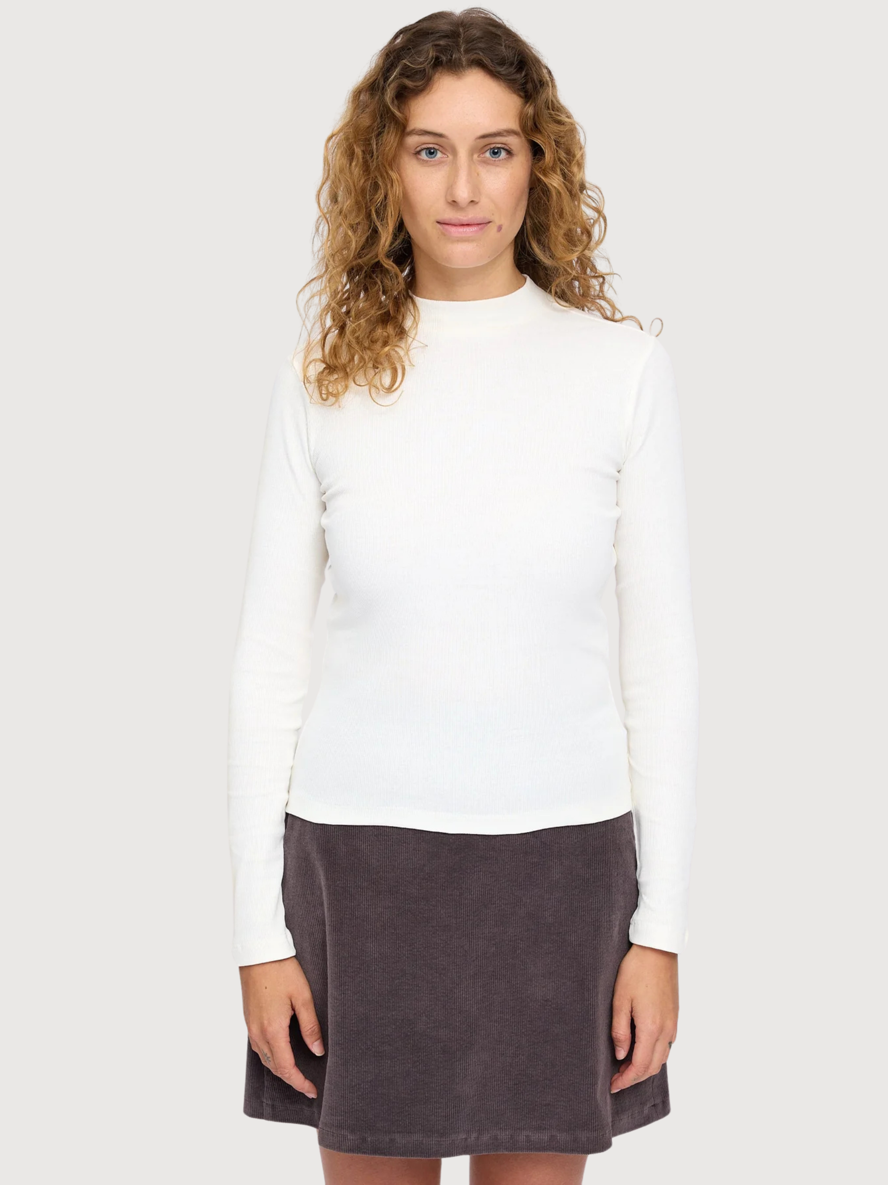 Dolcevita in cotone a maniche lunghe bianco da donna | Mazine