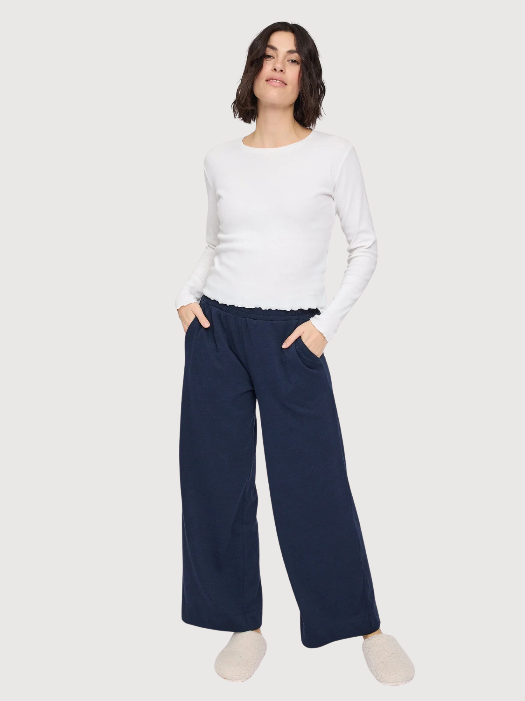 Trouser Wide Leg Jersey Dark Blue Woman | Mazine
