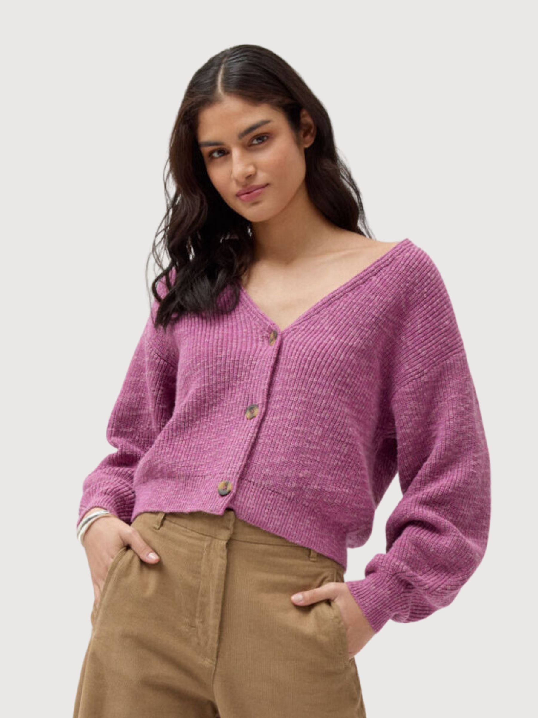 Rippstrick-Jacke GOTS Malve Melange