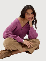 Rippstrick-Jacke GOTS Malve Melange