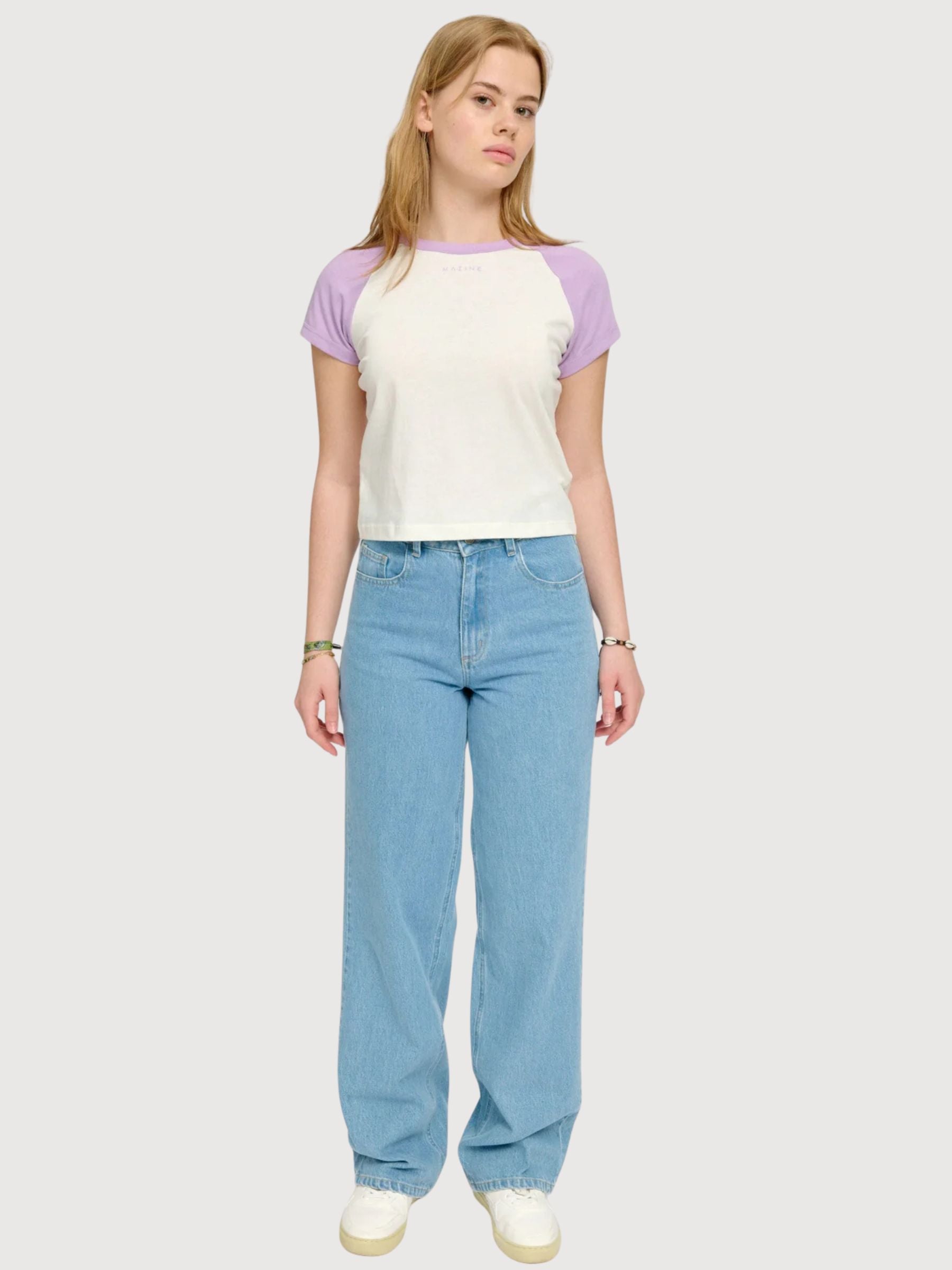 T-shirt con maniche a contrasto Orchidea/Bianco sporco | Mazine