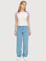 T-Shirt Contrast Sleeves Orchid/Offwhite  | Mazine