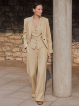 Trouser Marlene Khaki/Creme Linen/Cotton | Lanius