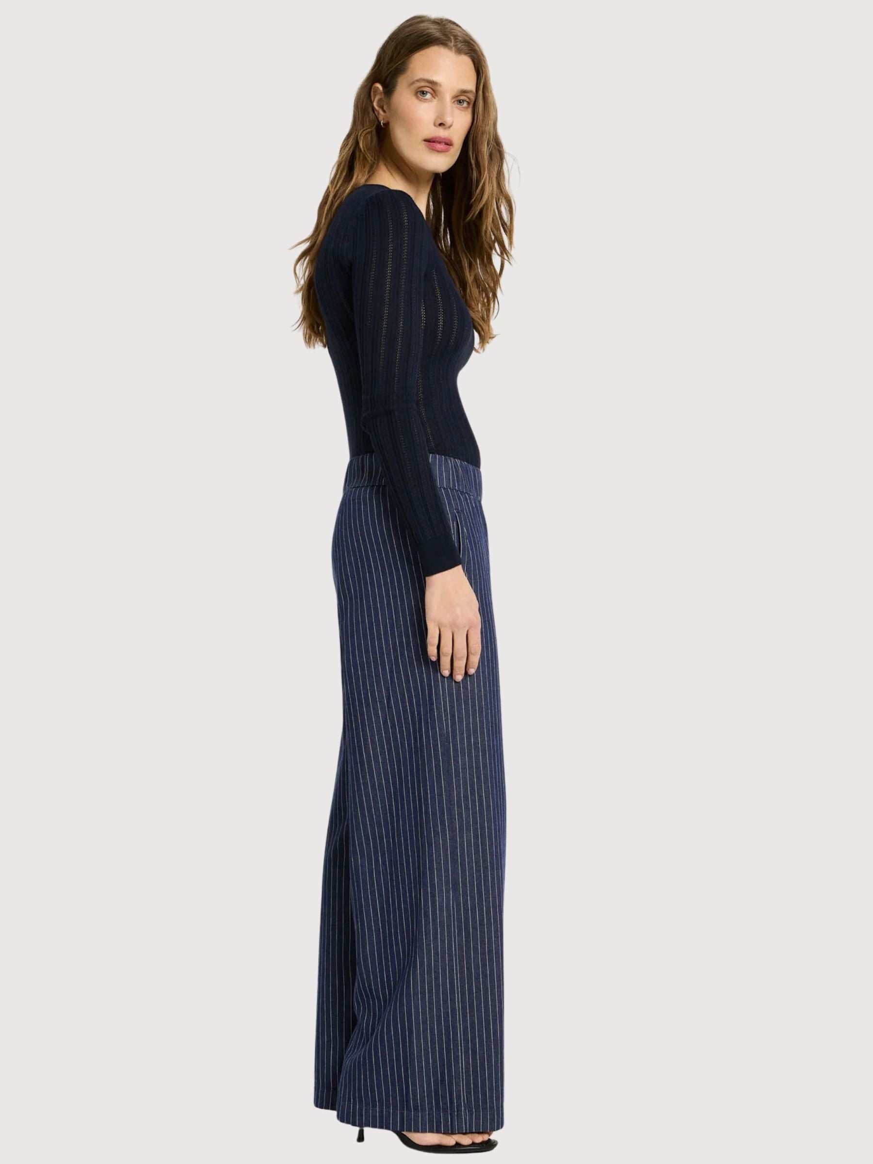 Trouser Striped Blue/White Gots Cotton | Lanius