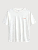 T-Shirt „Freier Tag“ mit Rückendruck in Offwhite/Orange | Mazine