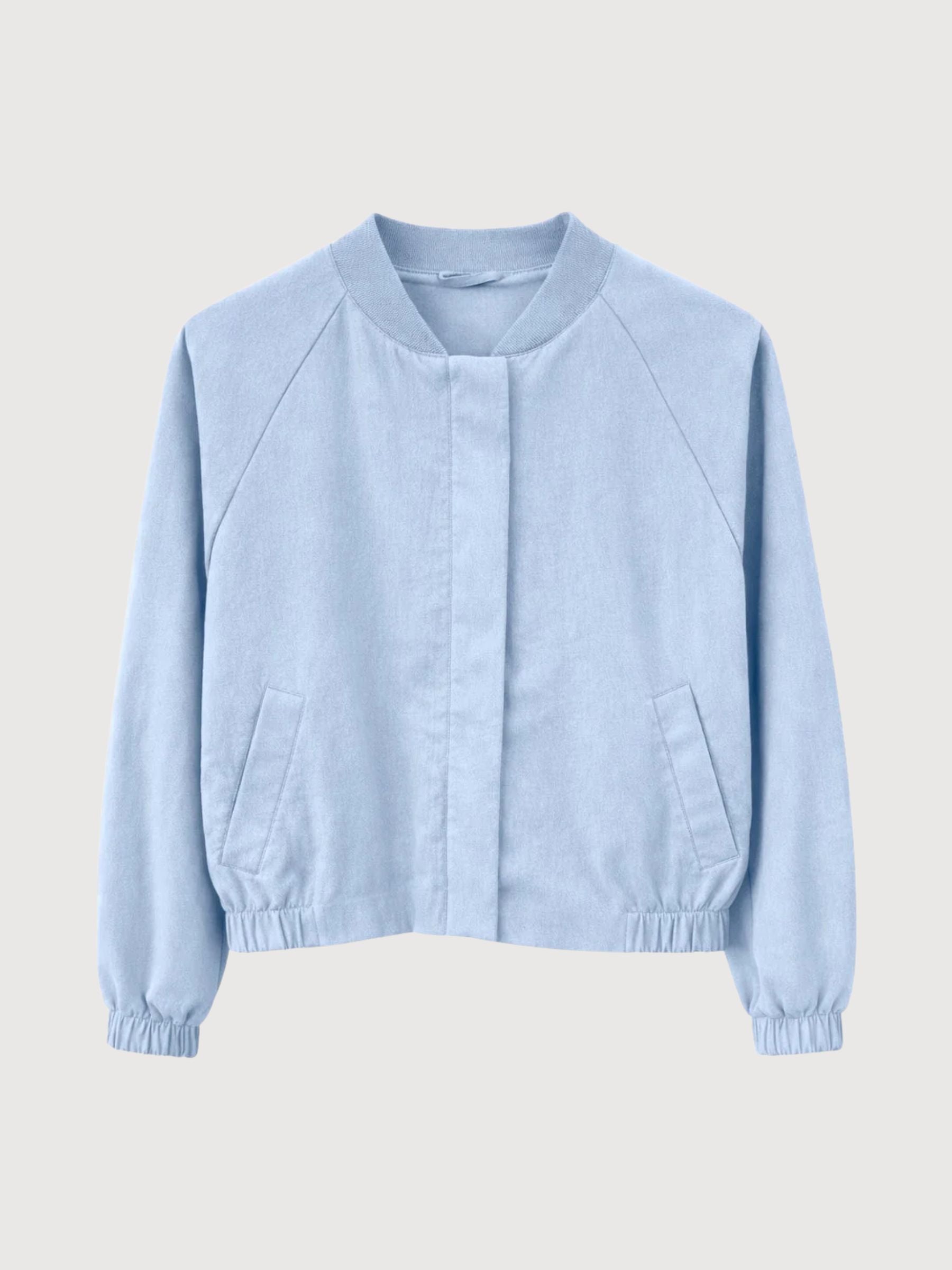 Giacca bomber corta in cotone da donna, azzurra | Mazine