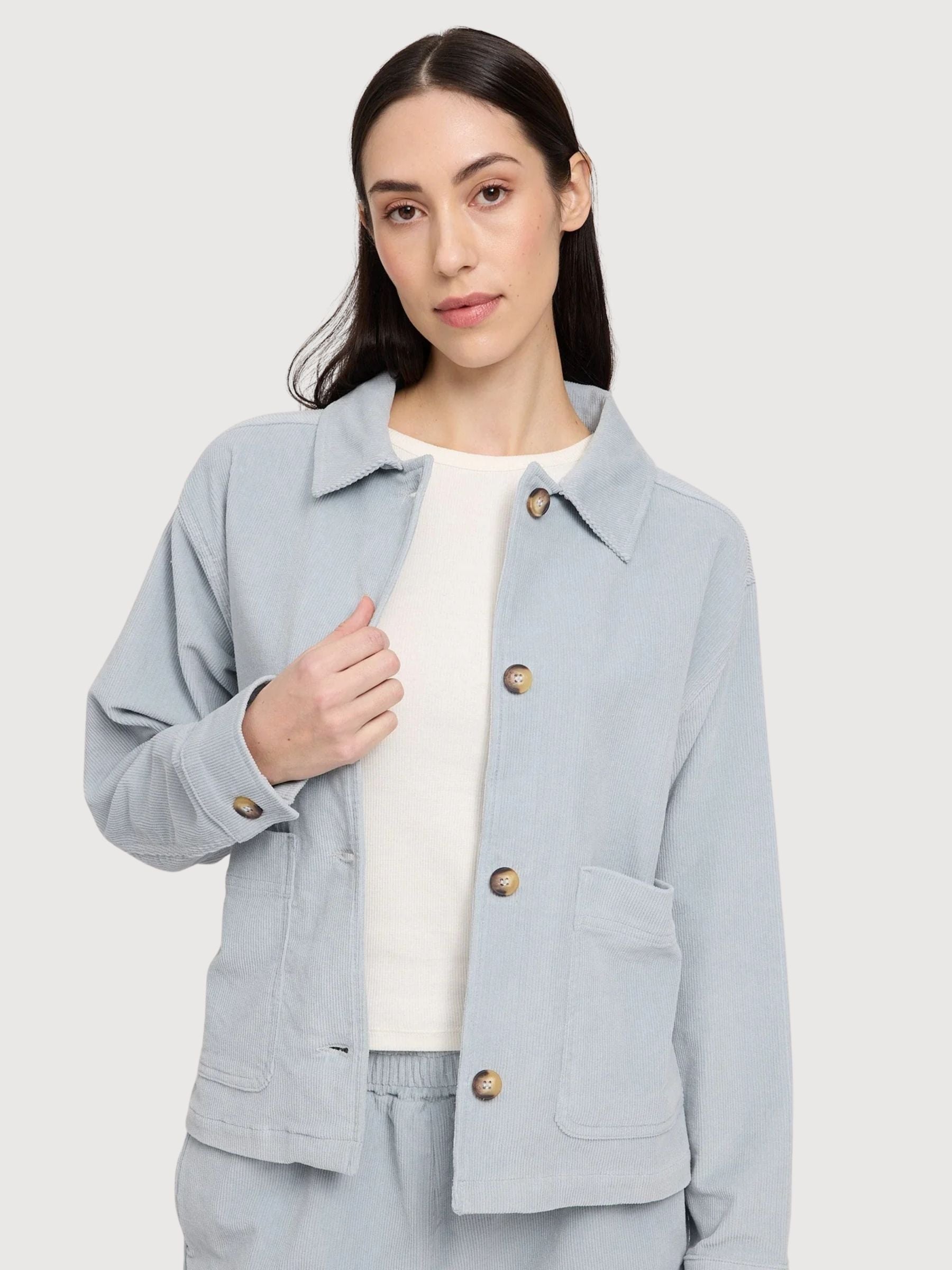Giacca Donna Velluto a Coste Cotone Blu Perla | Mazine