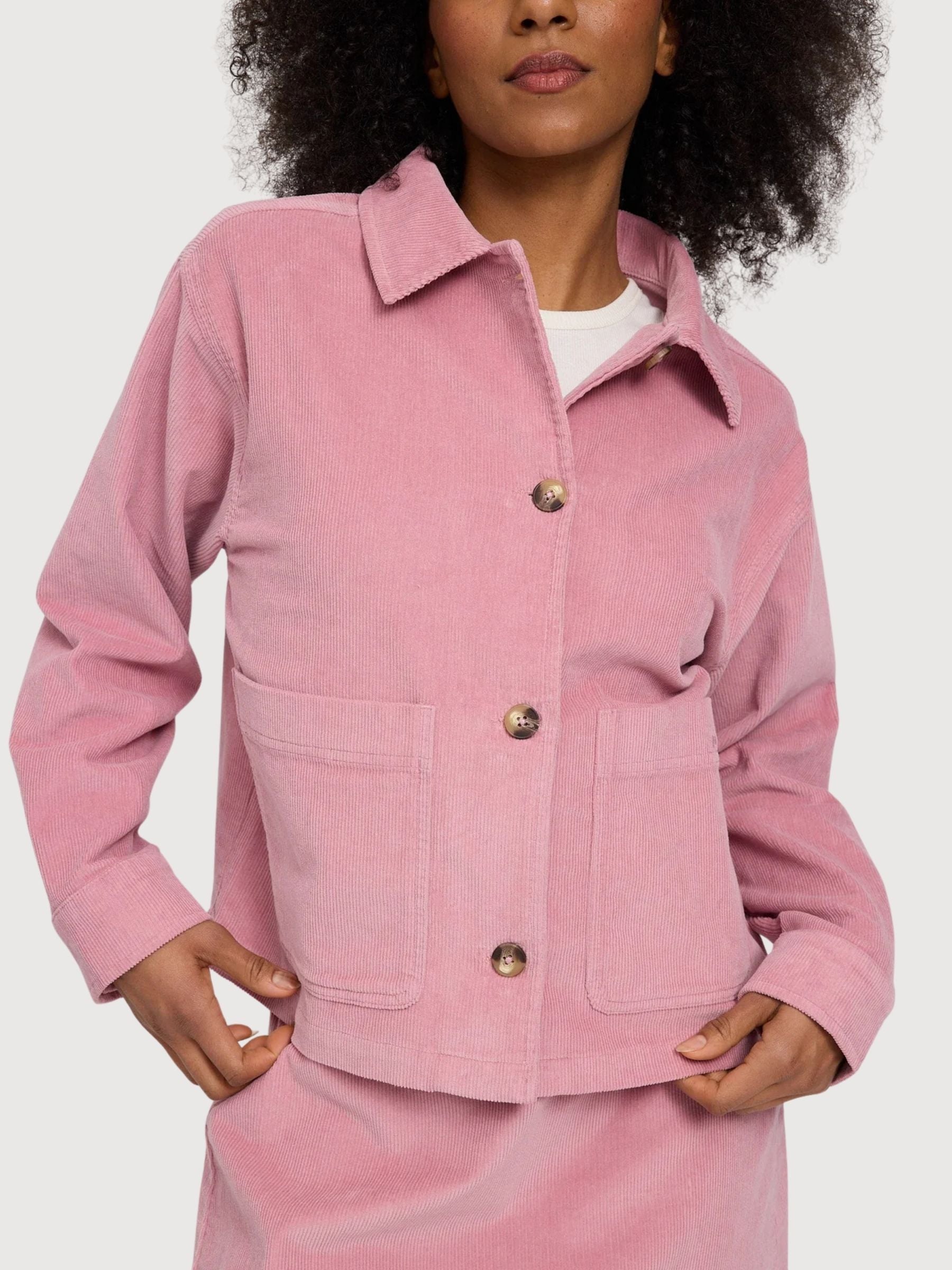 Giacca Donna Velluto a Coste Cotone Rosa Cipria | Mazine