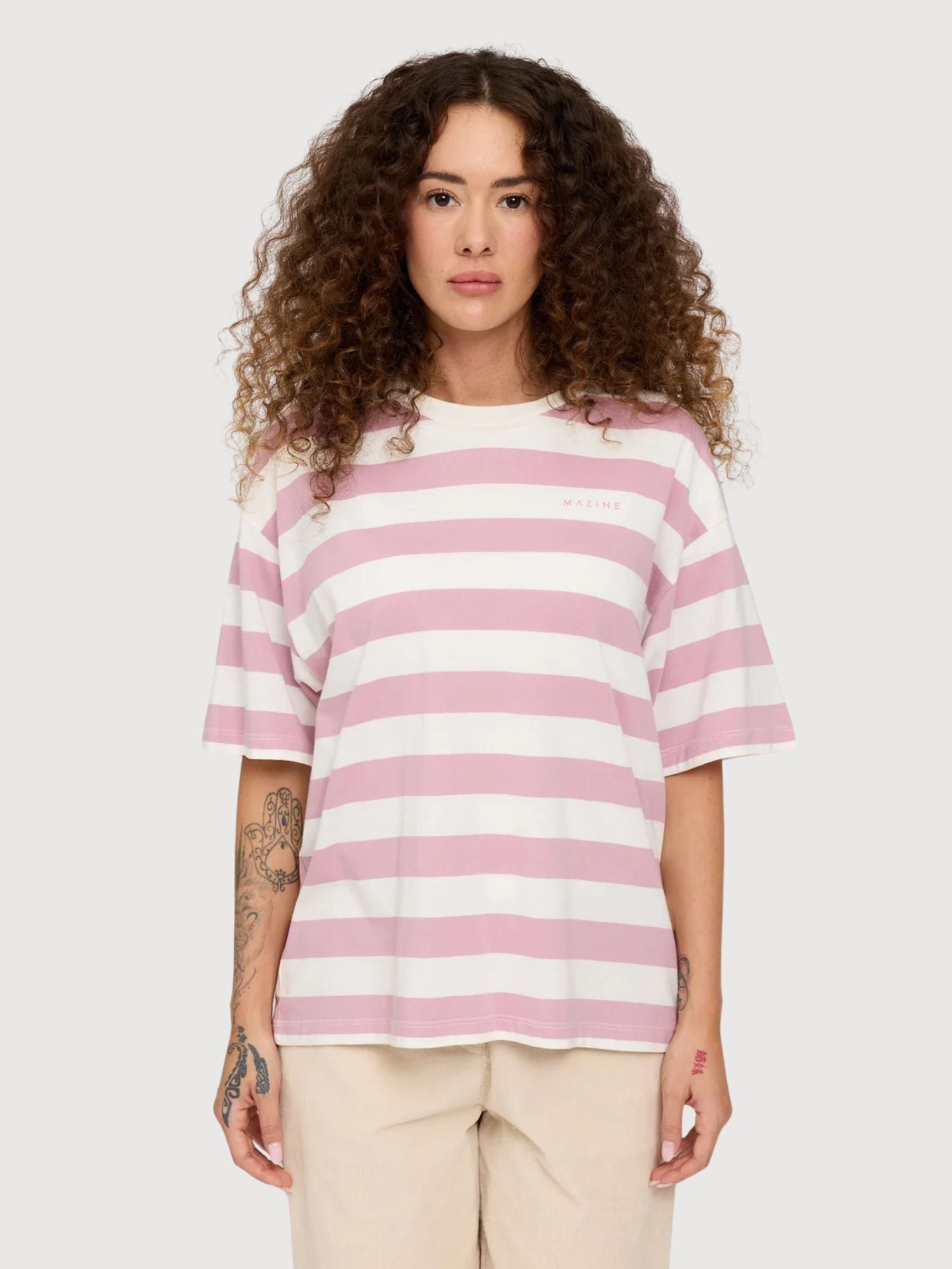 T-shirt da donna a righe audaci color orchidea/bianco | Rivista