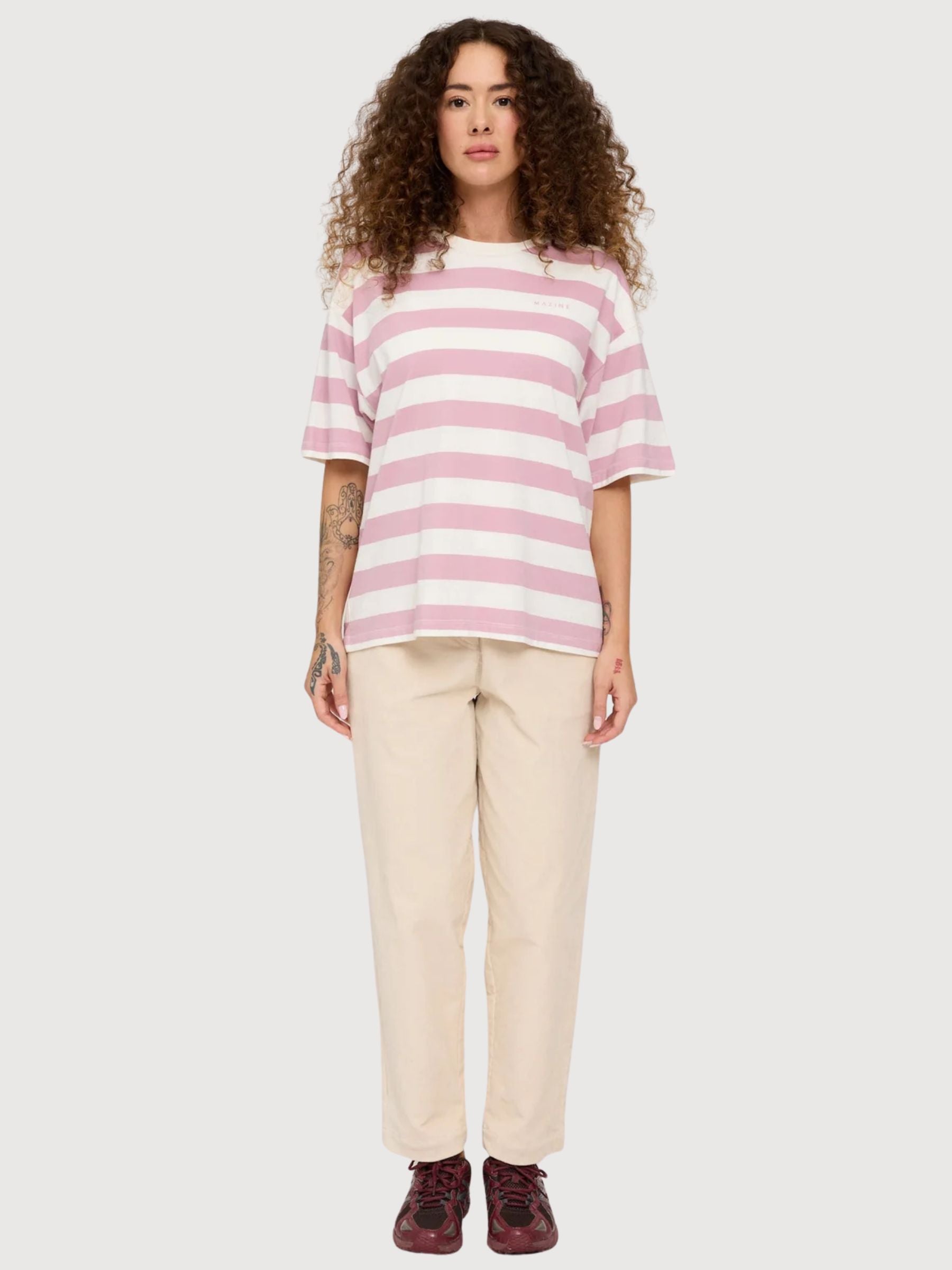 T-shirt da donna a righe audaci color orchidea/bianco | Rivista