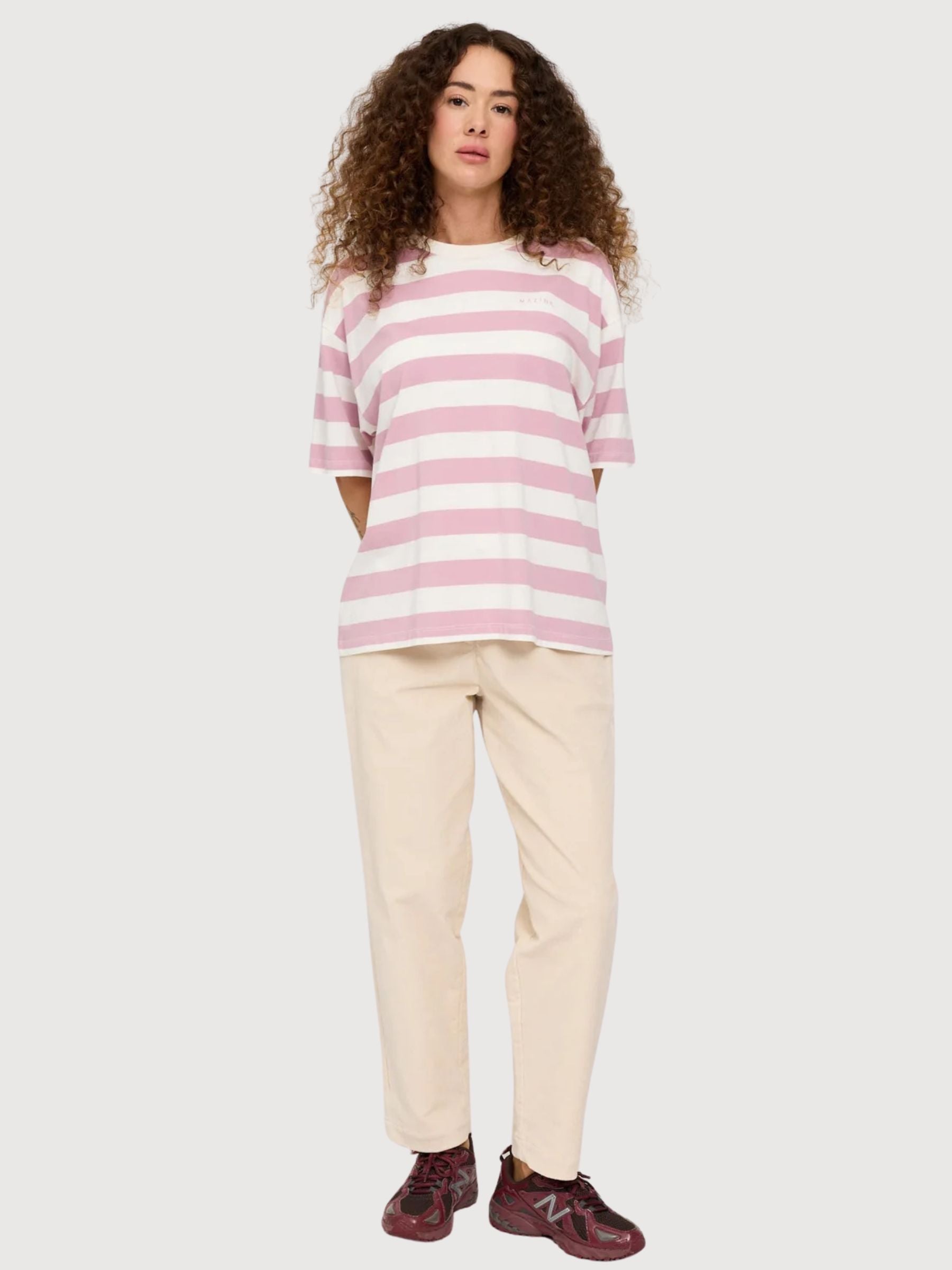 T-shirt da donna a righe audaci color orchidea/bianco | Rivista