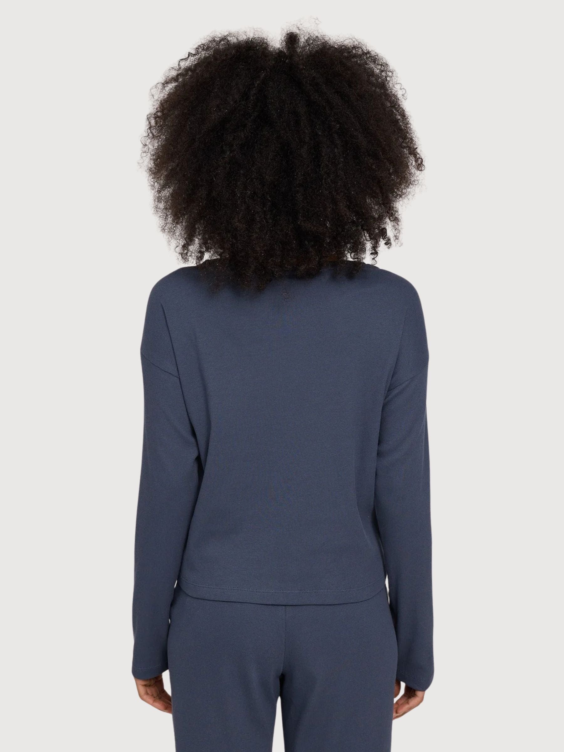 Maglia a maniche lunghe a righe e costine da donna blu | Mazine