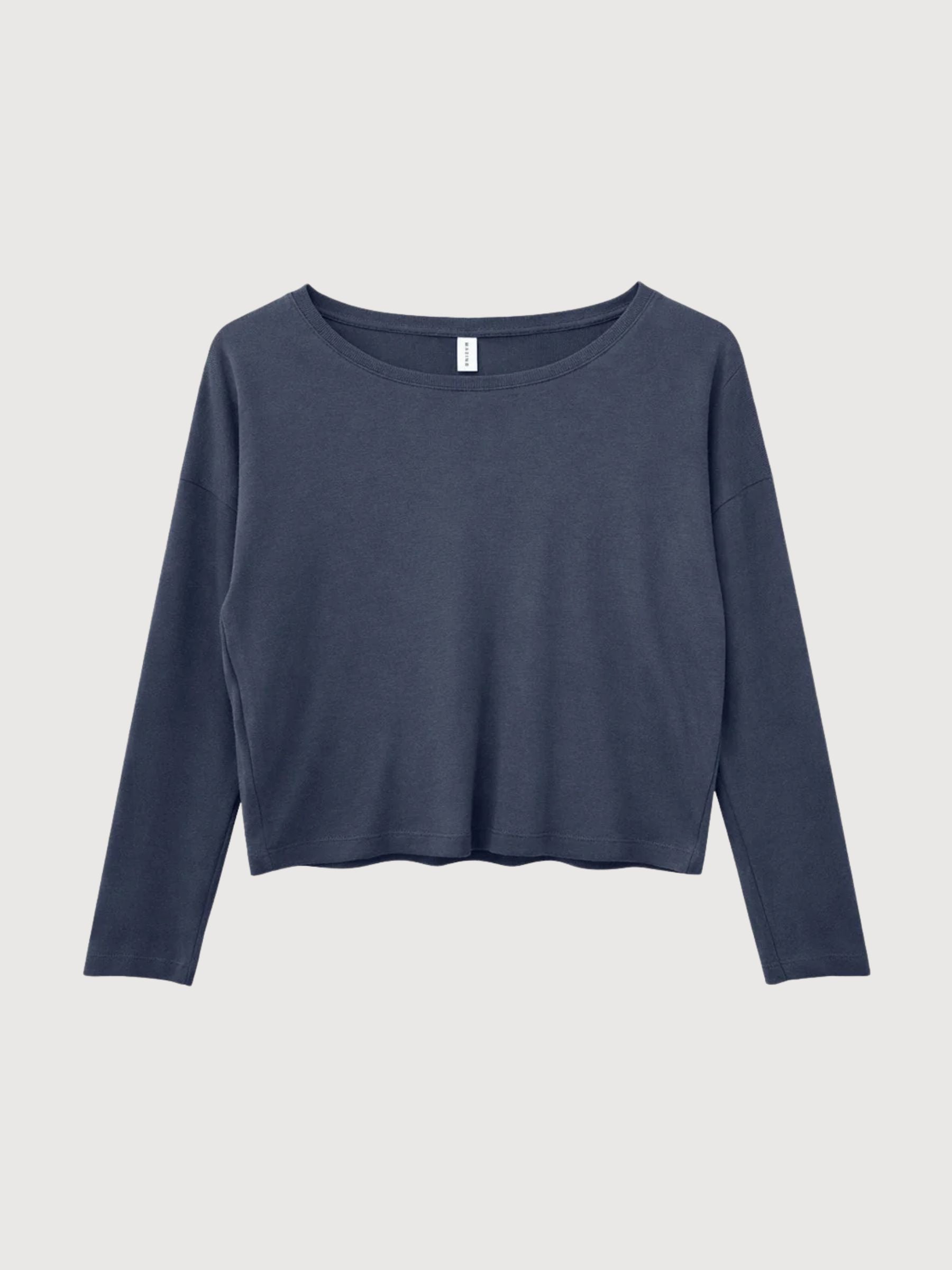 Maglia a maniche lunghe a righe e costine da donna blu | Mazine