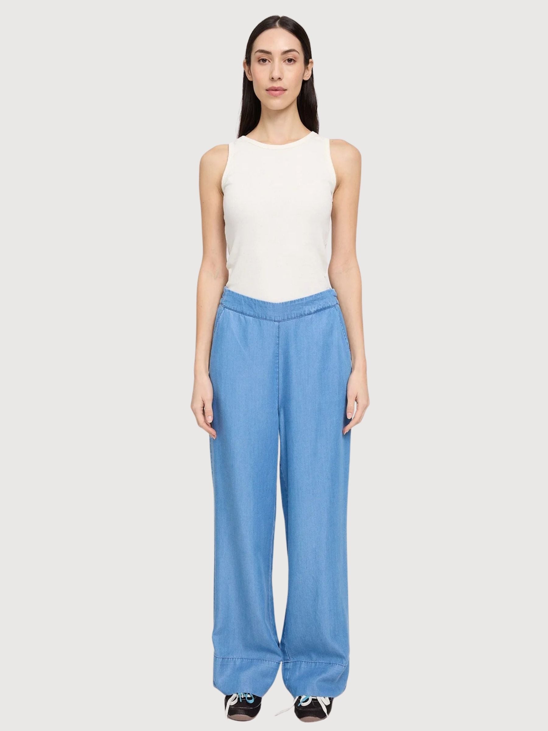 Pantalone gamba larga in Tencel donna lavaggio blu scuro | Mazine