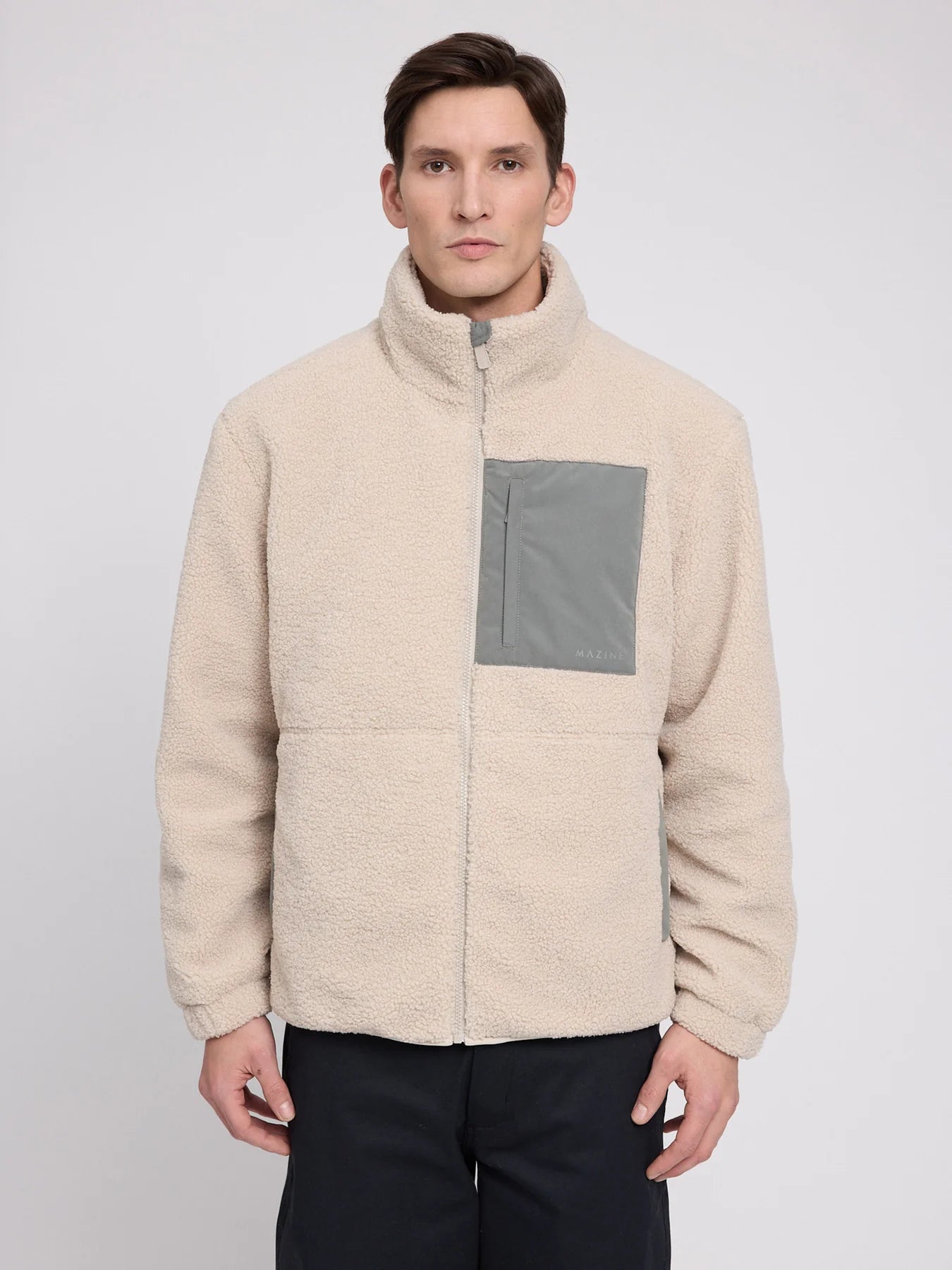 MAZINE Teddy Jacket Padded in natural light bottle color, featuring a cozy sherpa design and padded insulation for warmth.