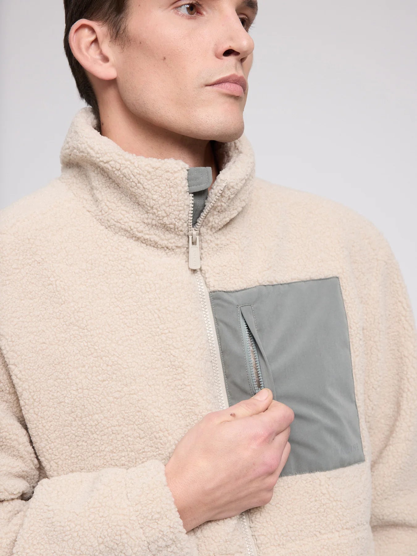MAZINE teddy padded jacket in natural and light bottle colors, cozy sherpa style with a soft, warm exterior and plush interior.