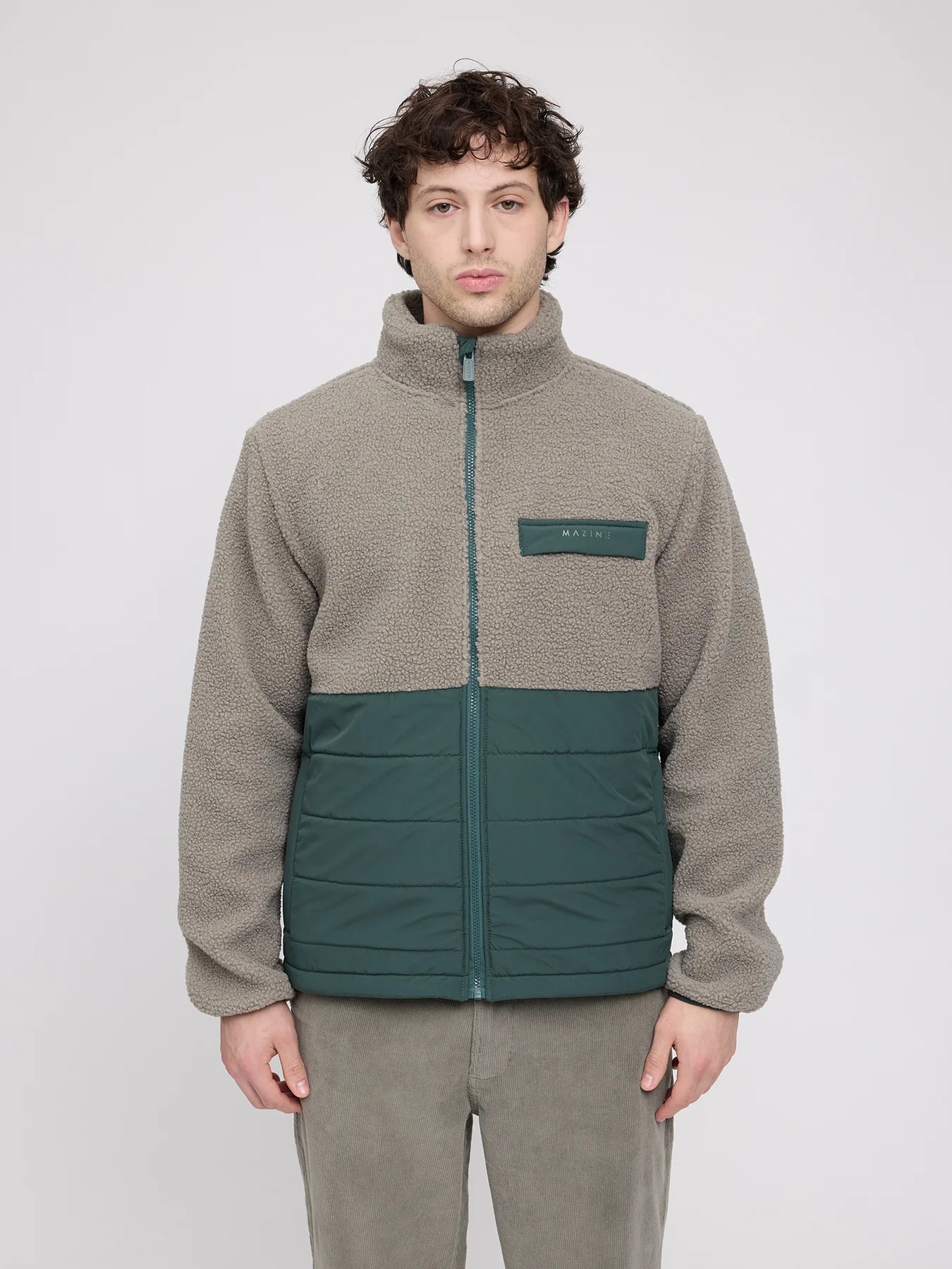 Fabric Block Jacket Eucalyptus/Forest | MAZINE