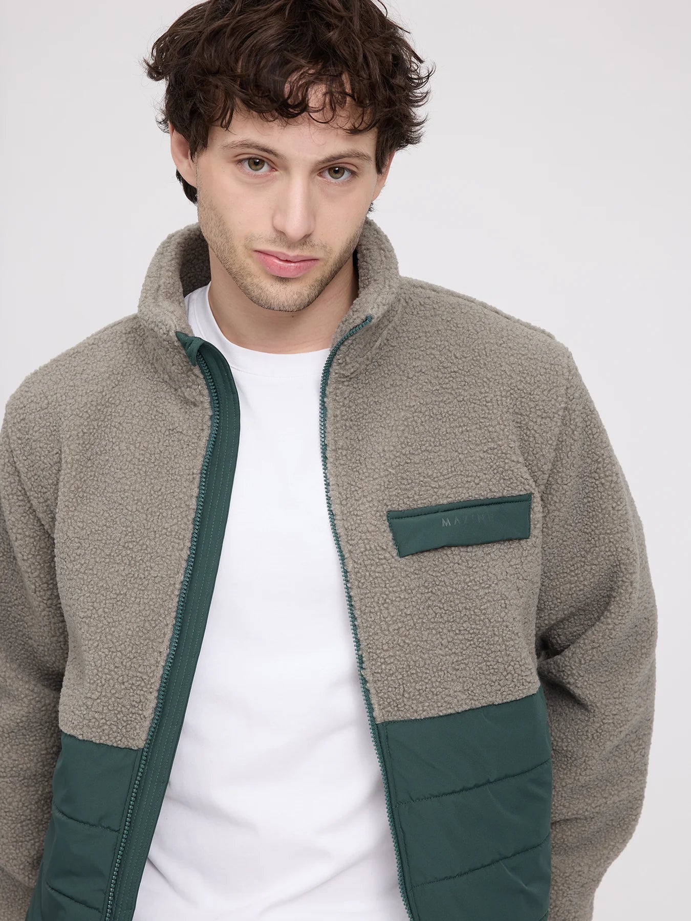 Fabric Block Jacket Eucalyptus/Forest | MAZINE