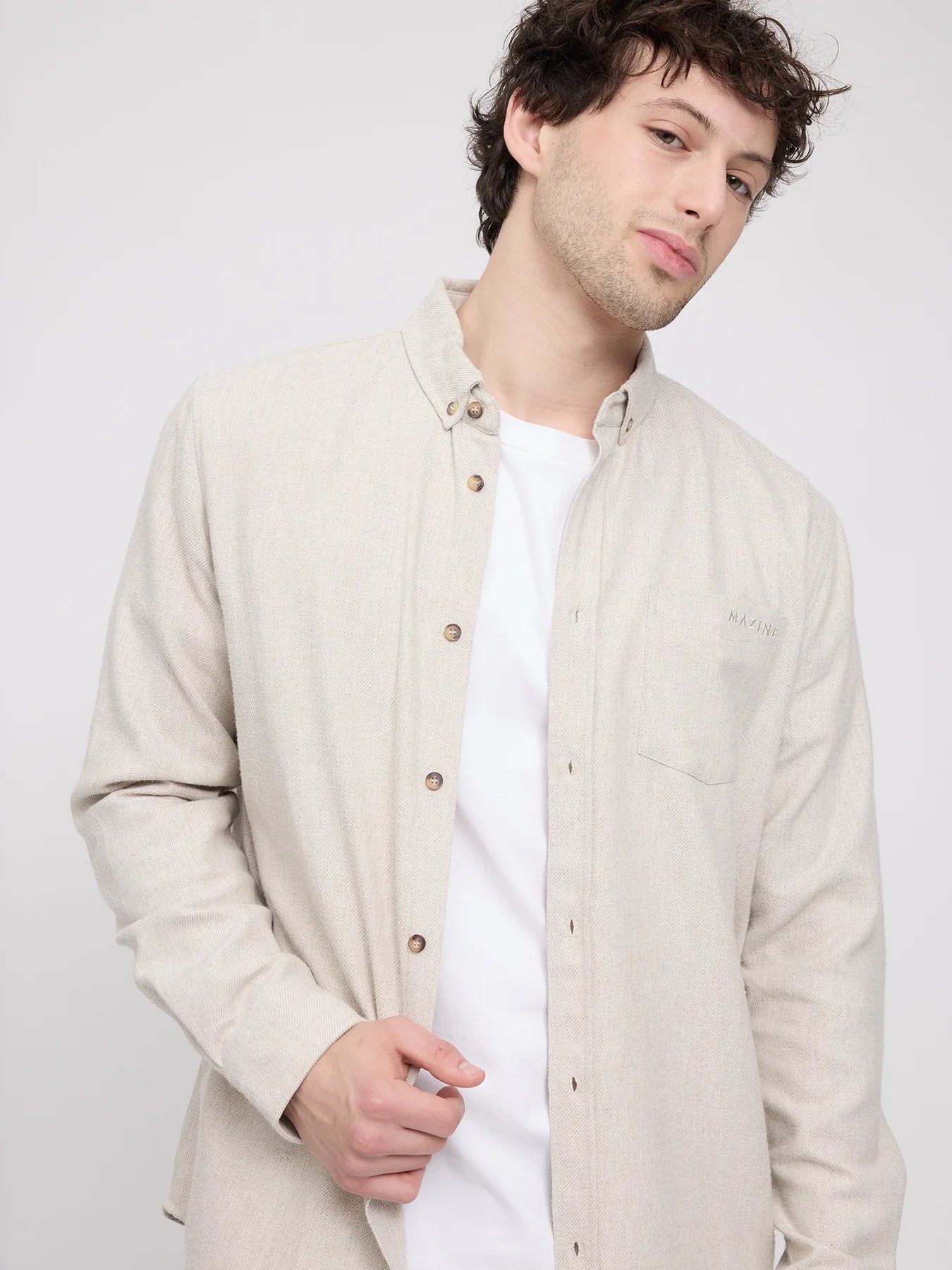 Shirt Melange Flannel Sandy Olive Man | MAZINE
