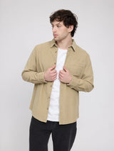 Camicia con Taschino in Velluto a Coste Color Cachi Chiaro | MAZINE