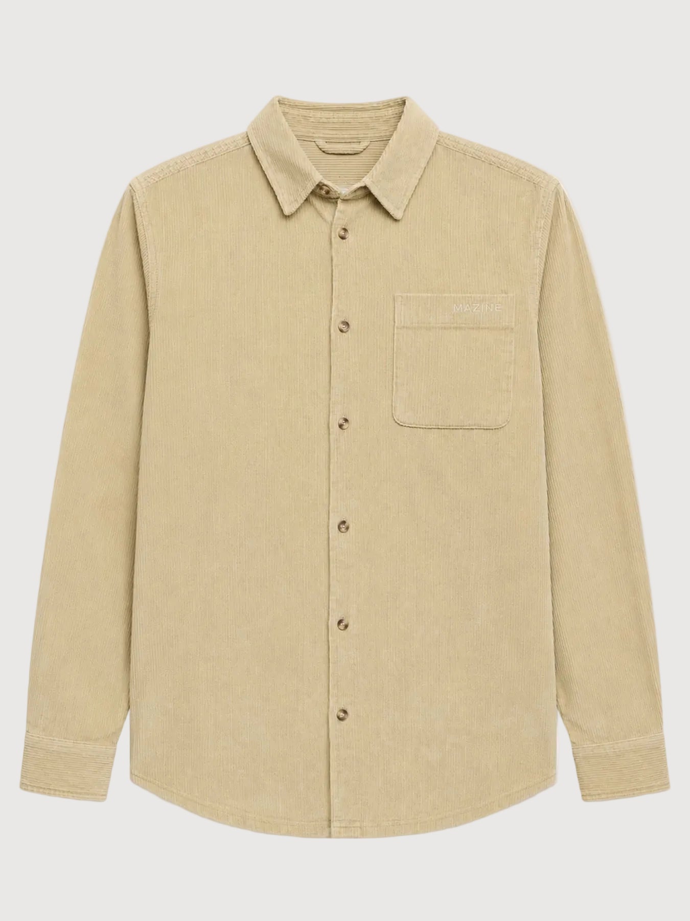 Camicia con Taschino in Velluto a Coste Color Cachi Chiaro | MAZINE