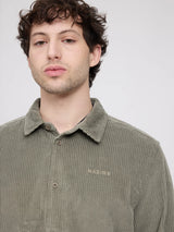 Camicia in velluto a coste ampia in cotone color bottiglia leggero | MAZINE