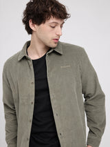 Camicia in velluto a coste ampia in cotone color bottiglia leggero | MAZINE