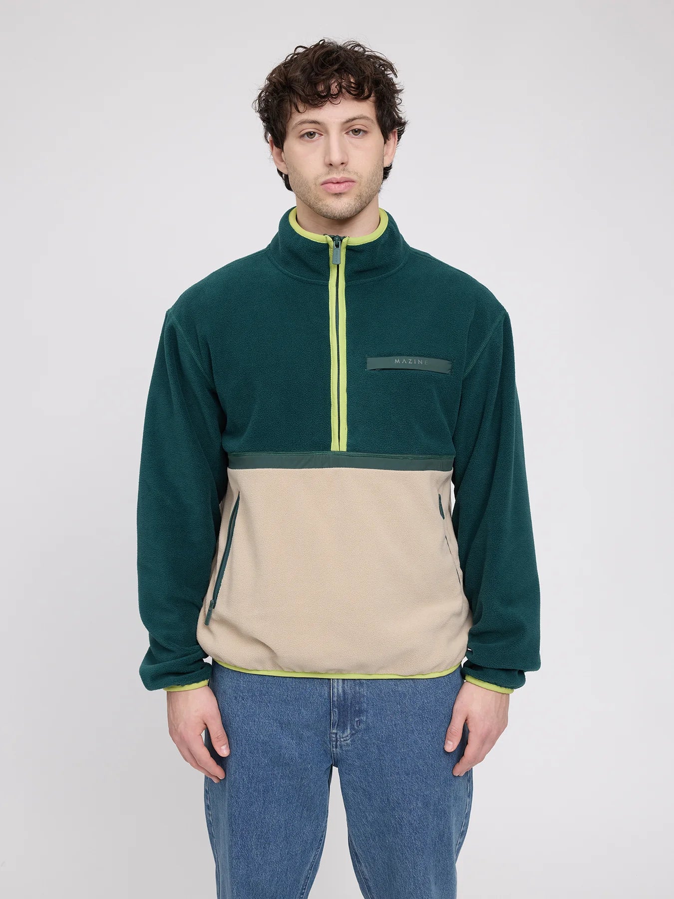 Giacca in pile color block verde acqua/tortora | MAZINE
