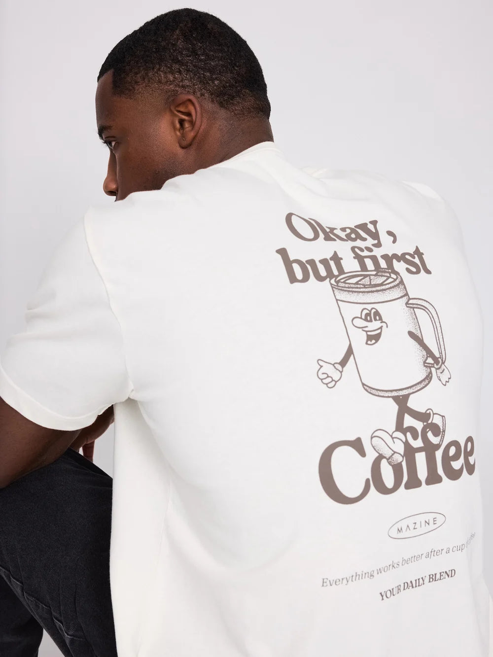 T-Shirt Back Print White/Coffee Man | MAZINE