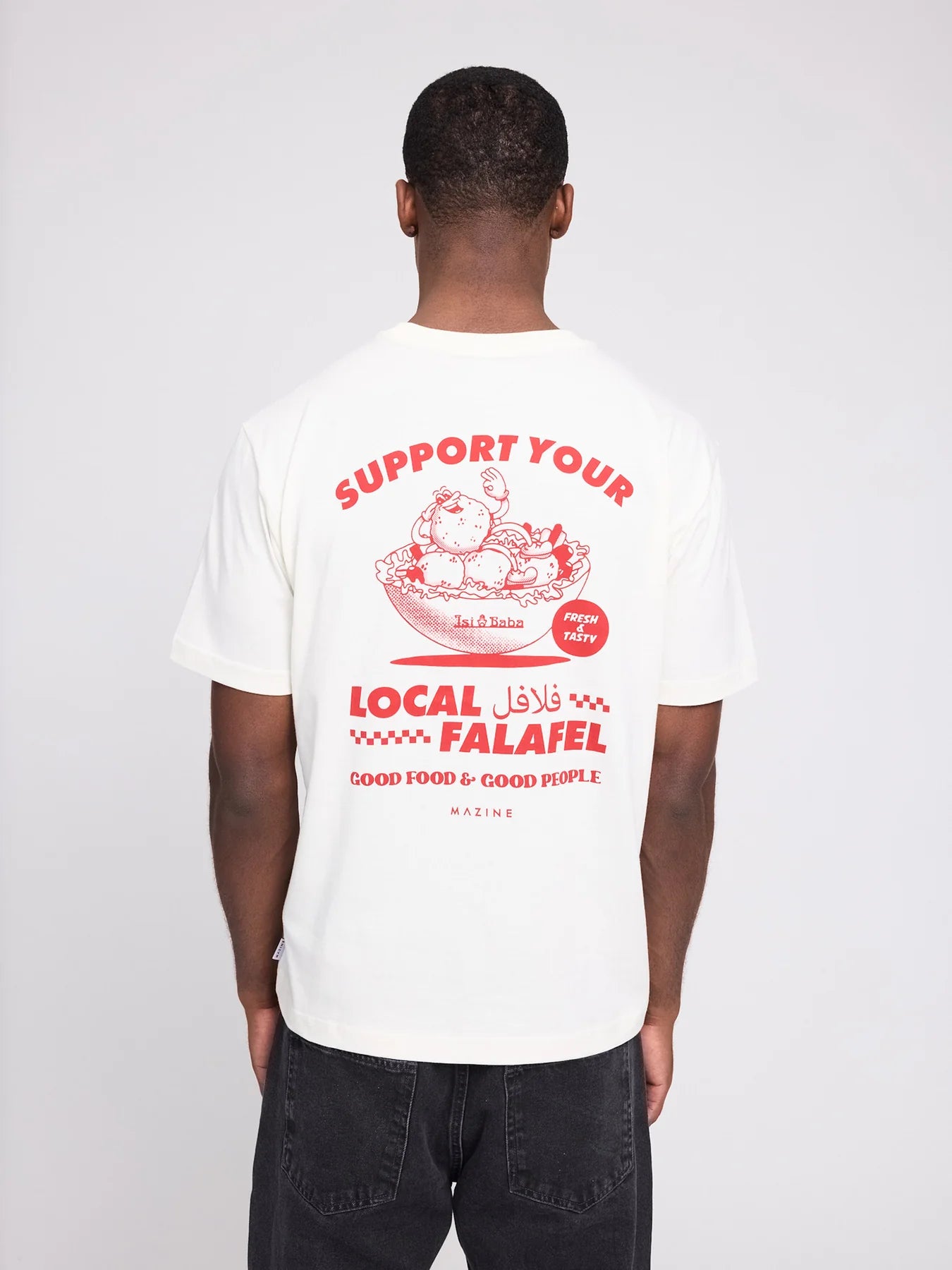 T-Shirt Rückenprint weiß/Falafel Man | MAZINE