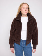 Jacket Faux-Fur Blouson Black Coffee Woman | MAZINE