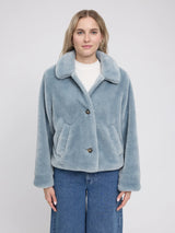 Jacke mit Knopfleiste und Webpelz Eisblau Damen | MAZINE