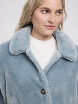 Jacke mit Knopfleiste und Webpelz Eisblau Damen | MAZINE