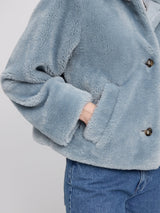 Jacke mit Knopfleiste und Webpelz Eisblau Damen | MAZINE