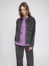 Women’s anthra corduroy shacket by MAZINE, cotton blend, with button closure and collar, shown on a model.