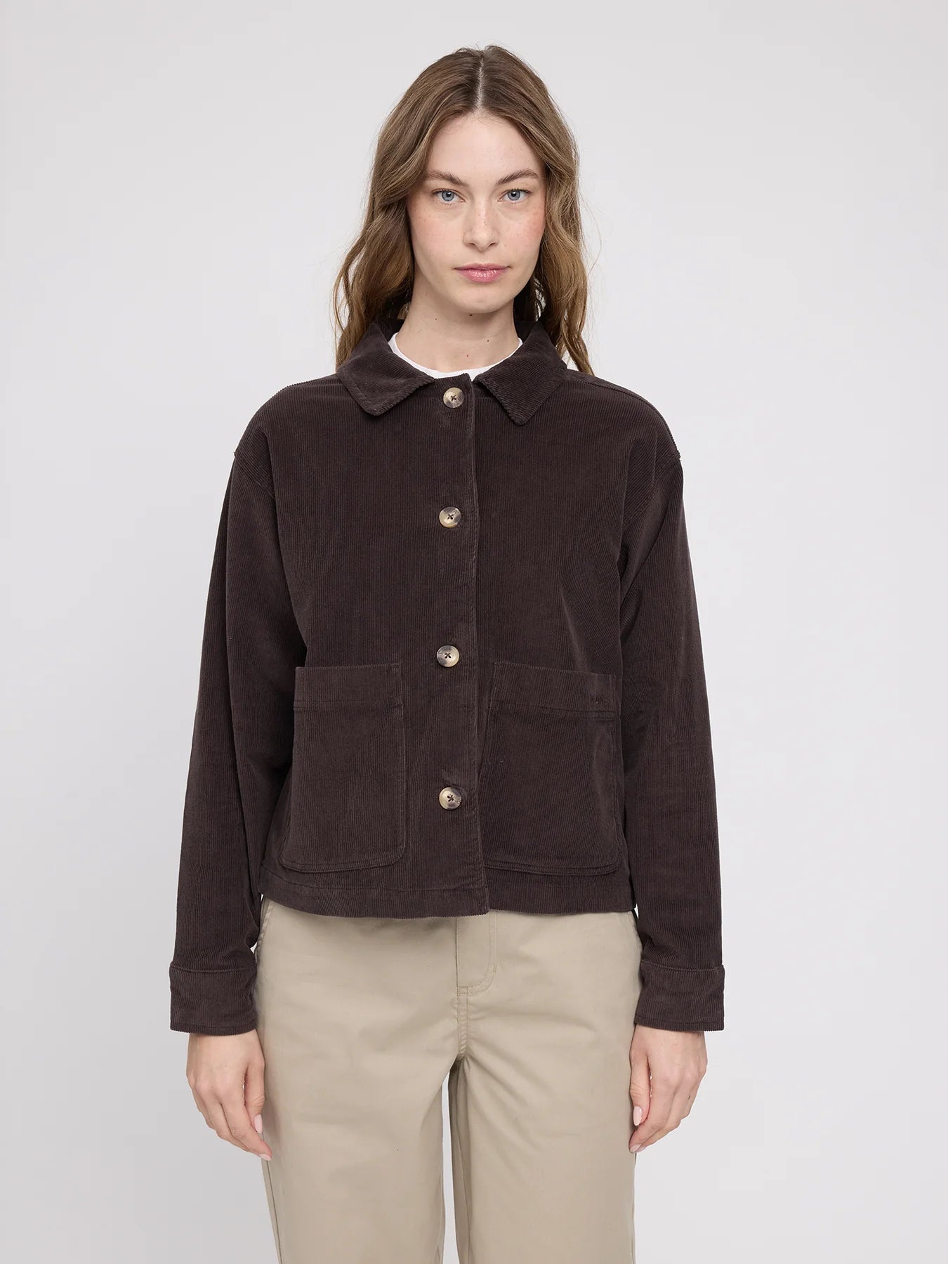 Giacca-camicia in velluto a coste color cioccolato fondente Donna | MAZINE