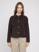 Giacca-camicia in velluto a coste color cioccolato fondente Donna | MAZINE