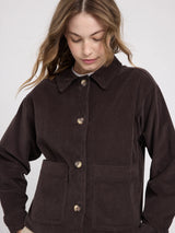 Giacca-camicia in velluto a coste color cioccolato fondente Donna | MAZINE
