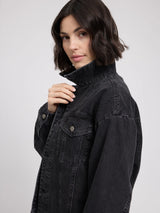 Denim Jacket Dark Grey Women's in Cotton | MAZINE